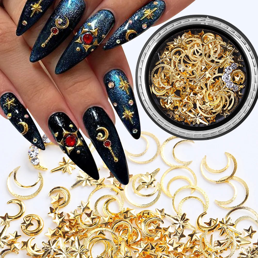 6-Box 3D Nail Rhinestones & Charms Set – Star Moon Studs Nail Art Charms PRIMED