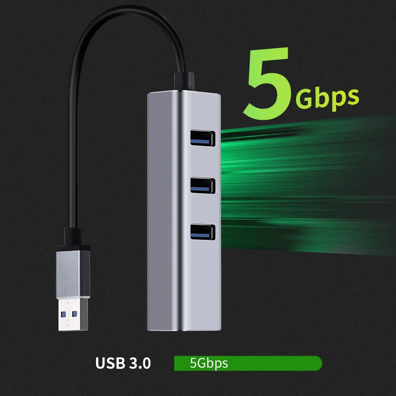 4-in-1 USB-C Hub | 3x USB 3.0 & RJ45 Gigabit Ethernet USB-C Docking Hub PRIMED