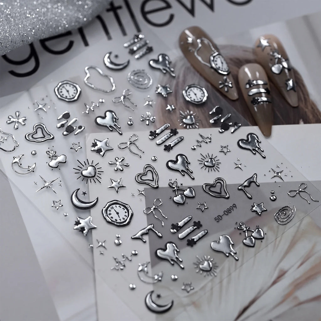 Punk Gothic 3D Nail Art Stickers – Silvery Embossed Decals Nail Art Stickers PRIMED