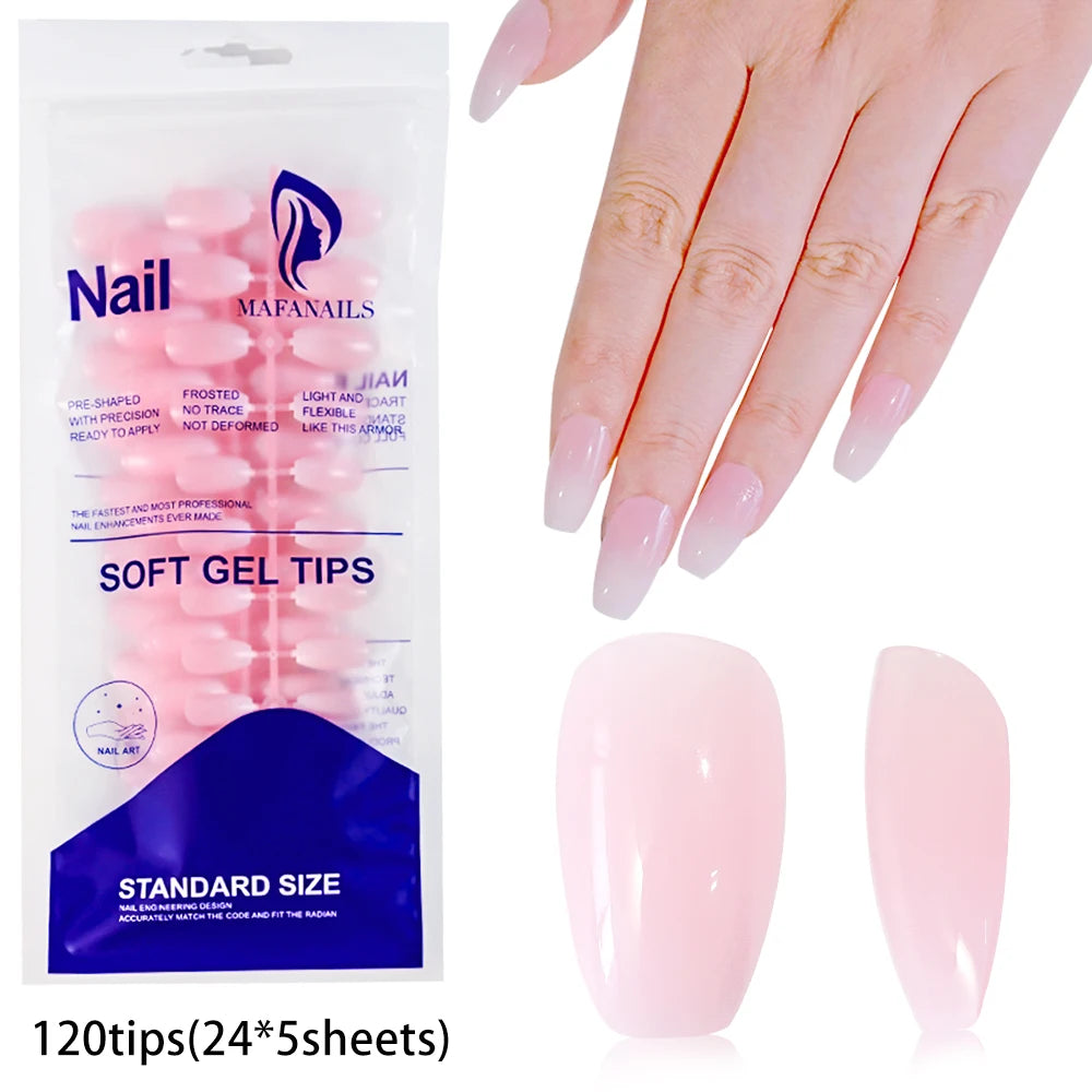 120pcs Glossy French Press On Nails Almond Full Coverage Set