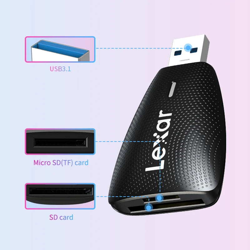Lexar 2-in-1 USB 3.1 Card Reader – SD & MicroSD UHS-II Memory Card Reader PRIMED
