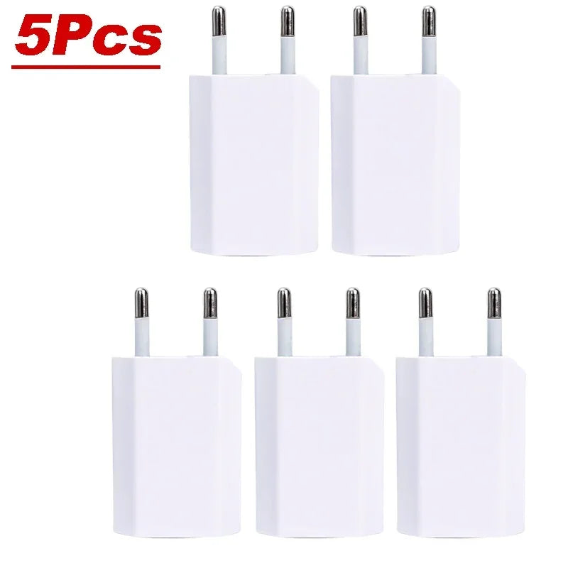 Universal 5V 1A EU USB Wall Charger – 1–5 Pack USB Wall Charger PRIMED 5Pcs EU Plug