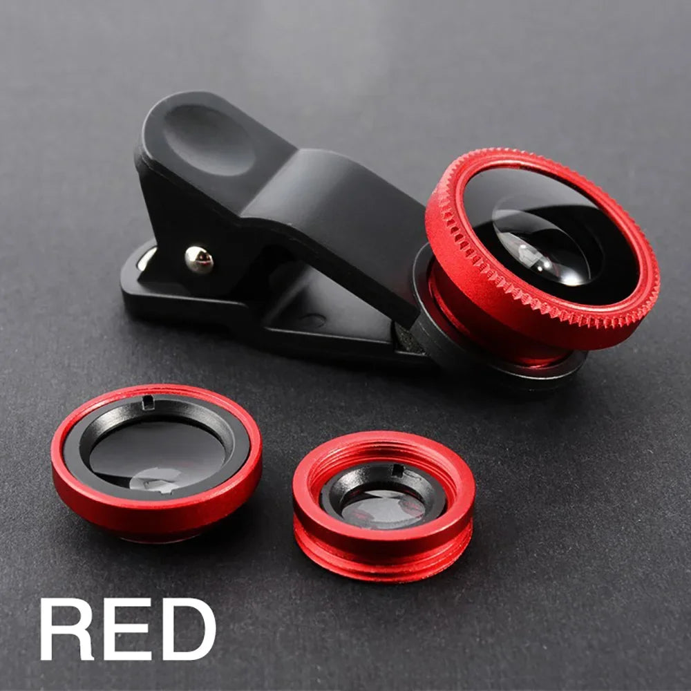 3-in-1 Phone Camera Lens Kit – Fisheye, Wide Angle & Macro Phone Camera Lens PRIMED Red