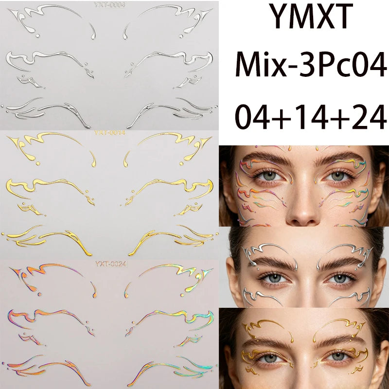 Holographic Laser Eyeliner Stickers – Waterproof Face Art Decals Face Art Sticker PRIMED Mixed-3Pc04