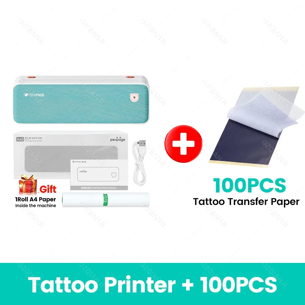 Peripage A40 A4 Bluetooth Thermal & Tattoo Transfer Printer Thermal Printer PRIMED Blue Add 100pcs
