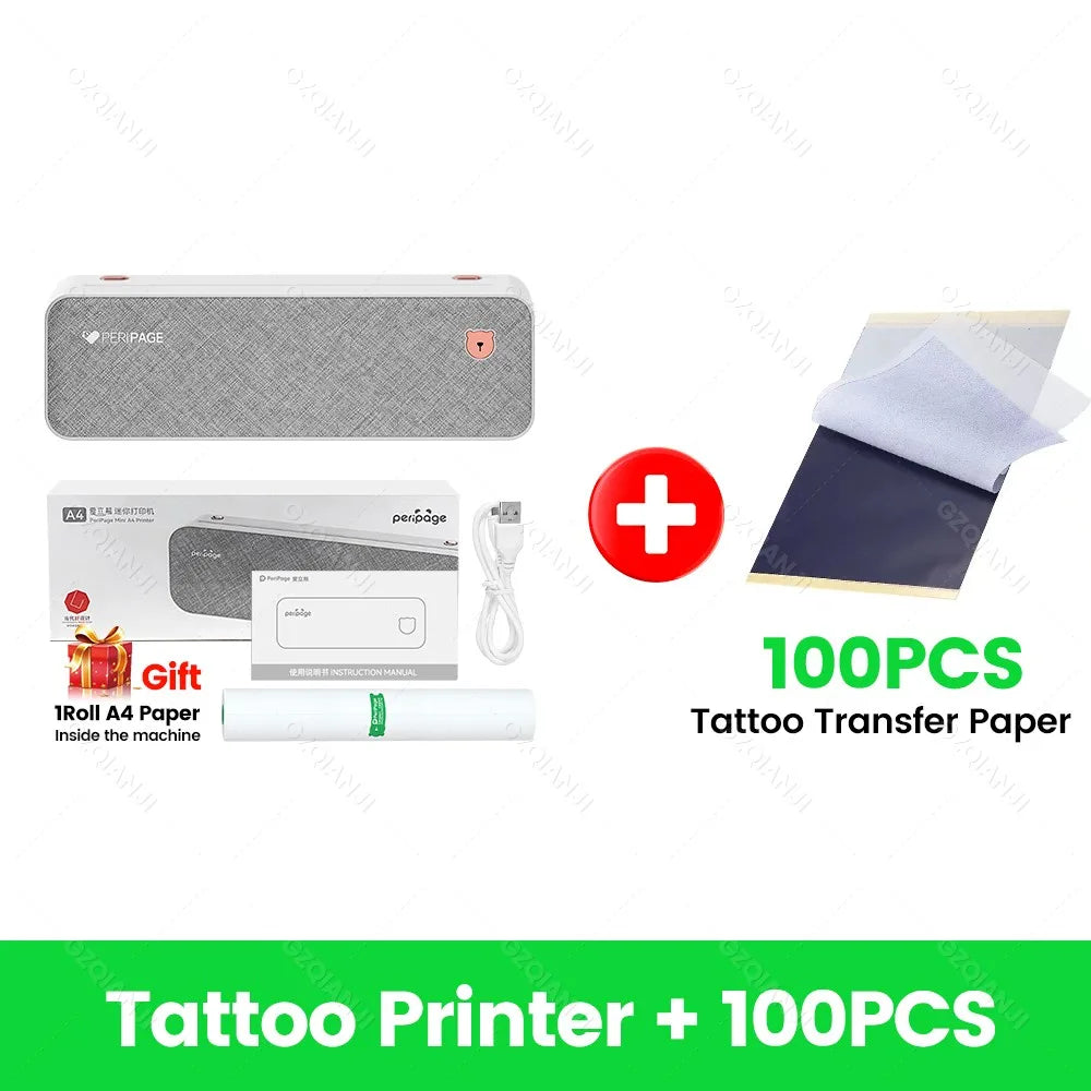Peripage A40 A4 Bluetooth Thermal & Tattoo Transfer Printer Thermal Printer PRIMED Gray Add 100pcs
