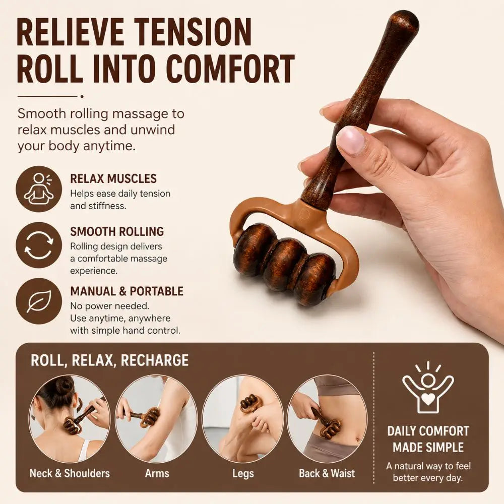 Wooden Handheld Massage Roller – Arms, Legs & Body