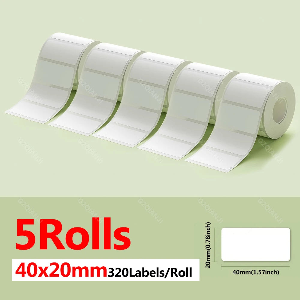 Niimbot Thermal Label Rolls 5-Pack | Waterproof B1 B21 B203 Thermal Label Rolls PRIMED 5WH 40-20mm