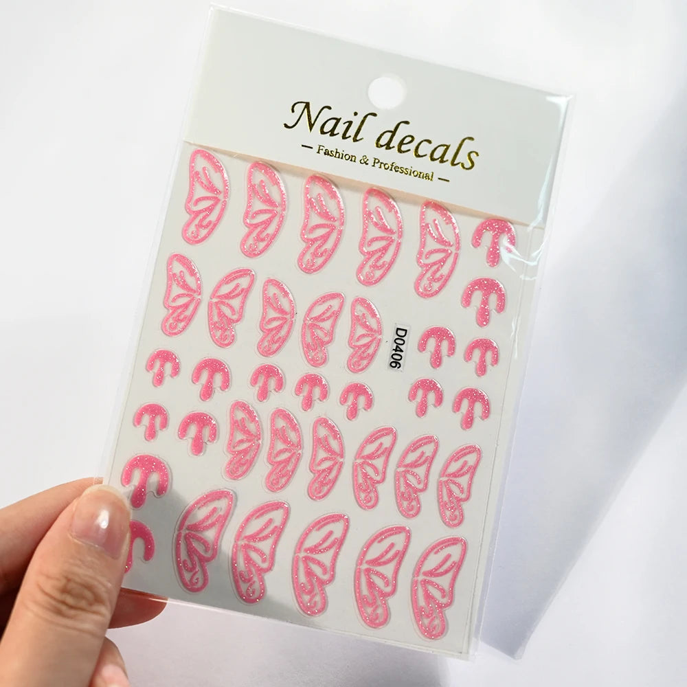 Pink Glitter Spider Web Nail Stickers 6-Sheet Halloween Decals