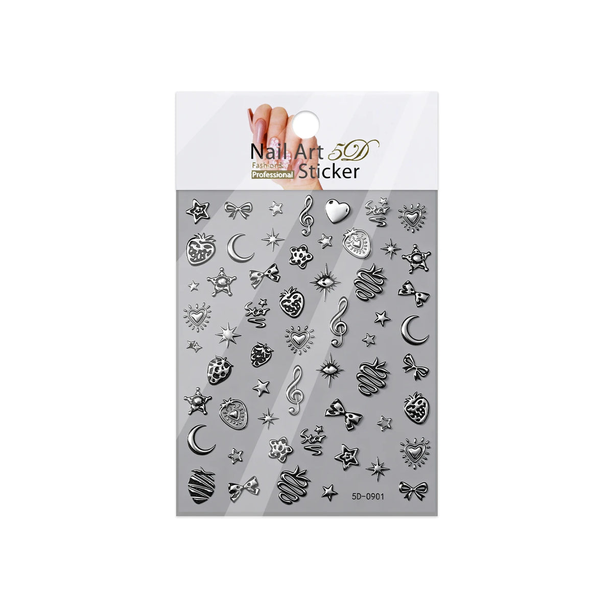 Punk Gothic 3D Nail Art Stickers – Silvery Embossed Decals