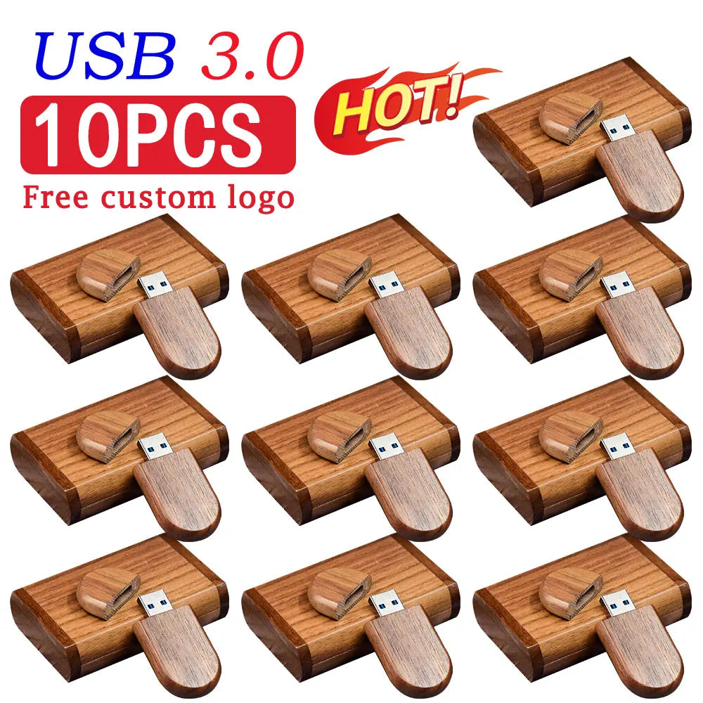 10-Pack Bamboo USB 3.0 Flash Drives | Custom Logo 4–128GB USB Flash Drive PRIMED 128 GB Walnut with BOX