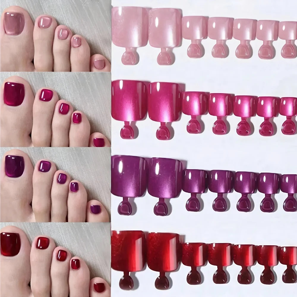 96pcs Cat Eye Press-On Toenails – French Square Full Cover