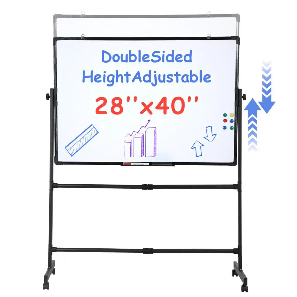 Rolling Magnetic Whiteboard 40x28" | Double-Sided Height Adjustable Rolling Whiteboard Easel PRIMED