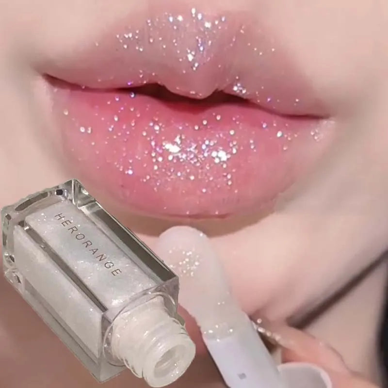 HERORANGE Pearlescent Glitter Lip Gloss – Long-Lasting Shimmer Glitter Lip Gloss PRIMED