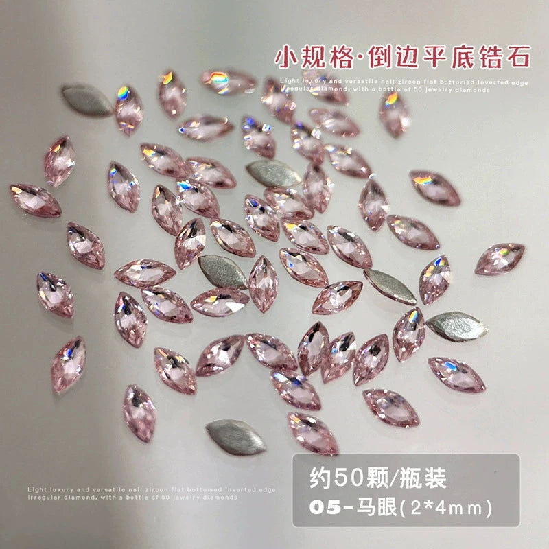 50Pcs Pink Zircon Nail Rhinestones Heart & Oval Manicure Charms Nail Art Rhinestones PRIMED ZD121-1