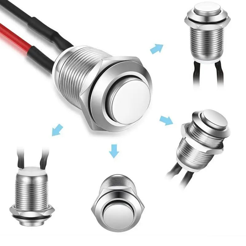 12mm Stainless Steel Momentary Push Button Switch Pre-Wired Push Button Switch PRIMED