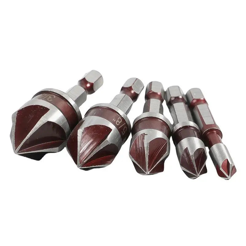 5-Flute Titanium Countersink Drill Bit Set + Center Punch Countersink Drill Bit Set PRIMED