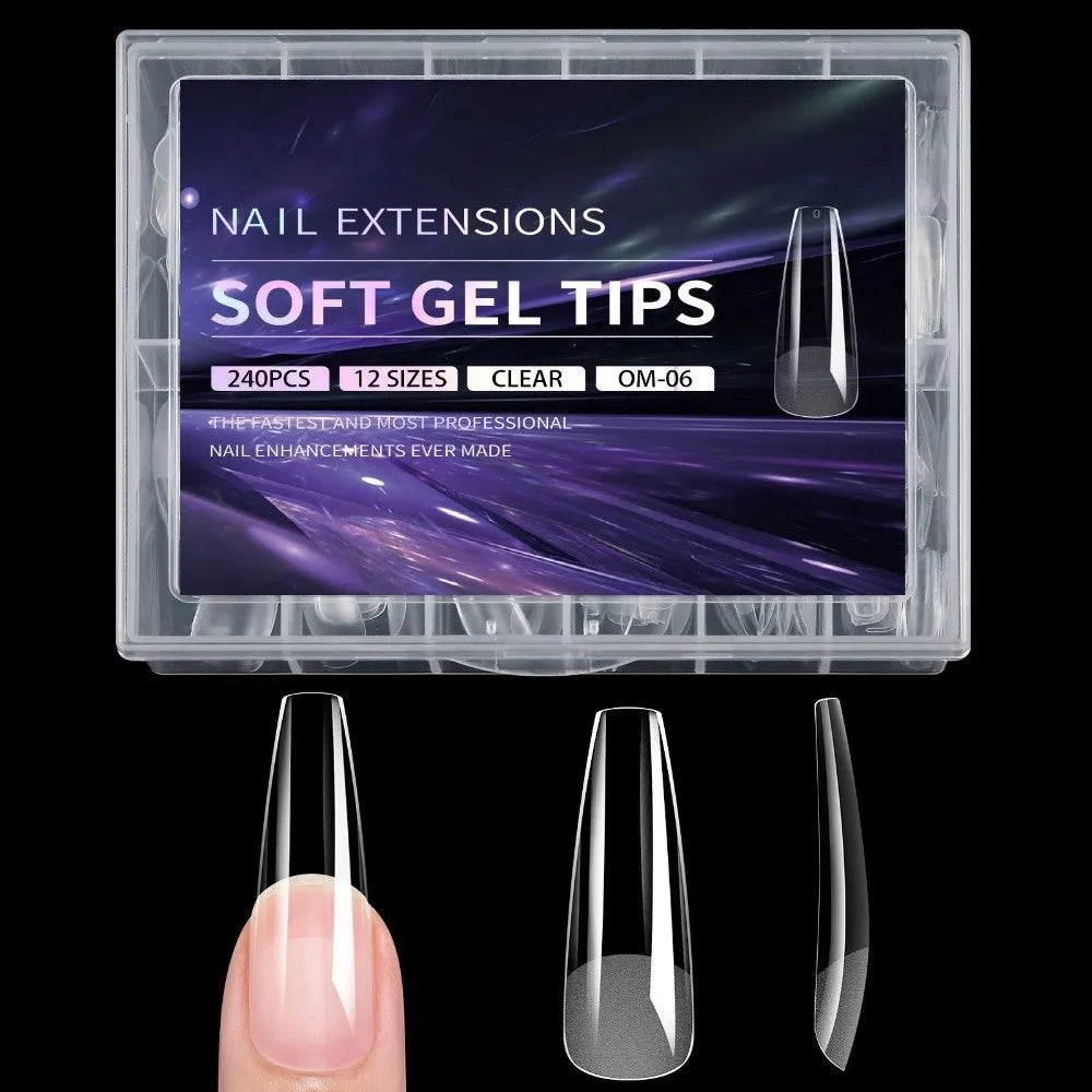 240pcs French Soft Gel Nail Tips – Almond Coffin Square
