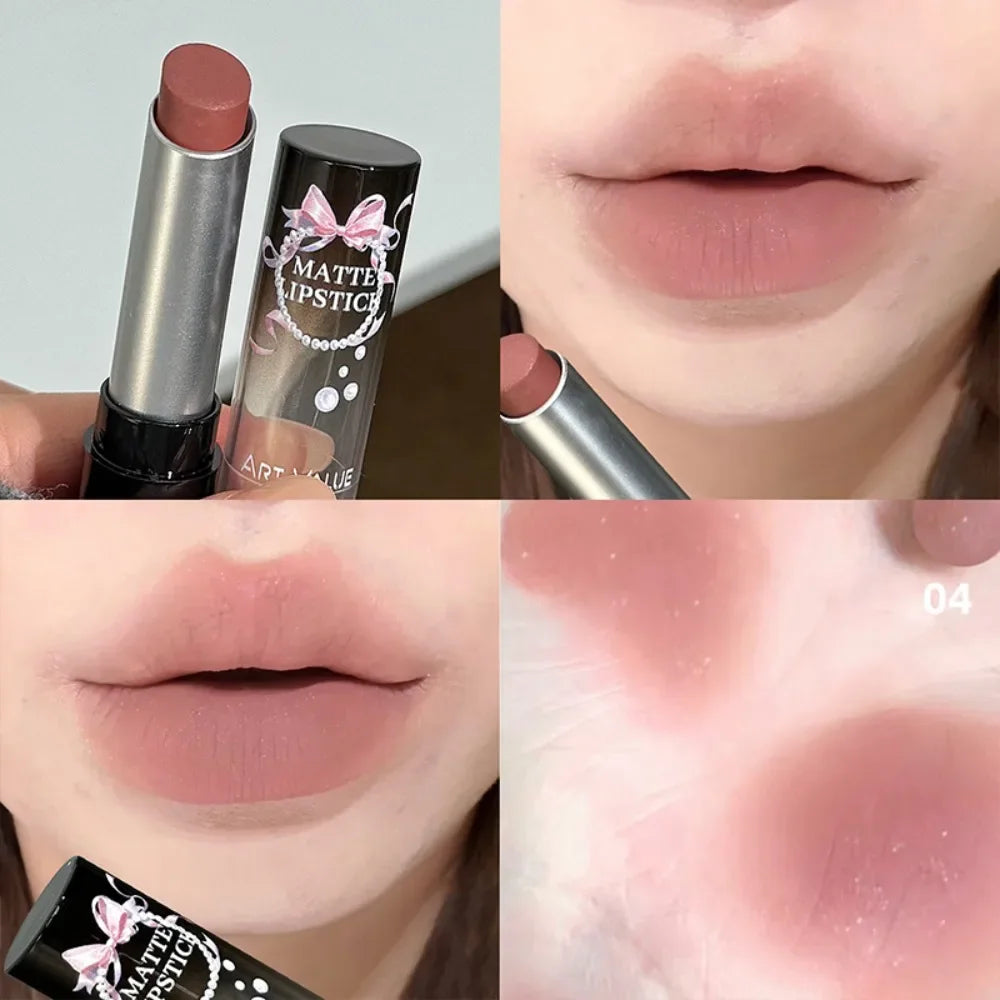 Velvet Matte Glitter Lipstick – Nude Brown Long-Lasting