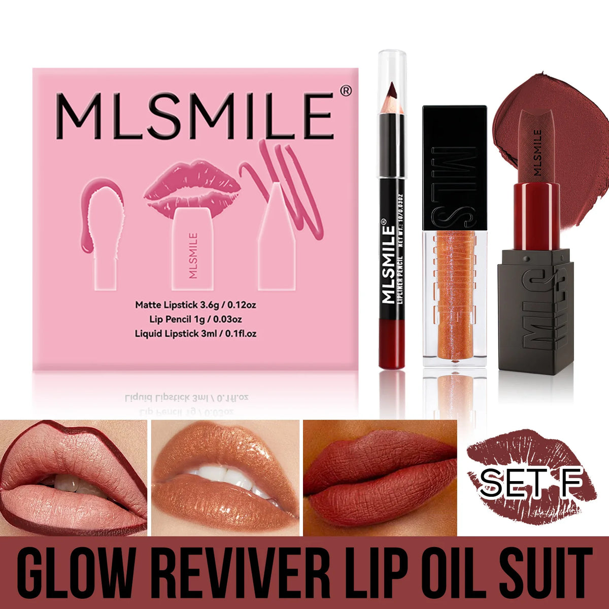 MLSMILE Matte Lipstick Set – Lip Glaze, Liner & Mirror