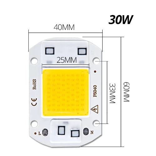 COB LED Chip 20W 30W 50W Smart IC No Driver 110V 220V Module COB LED Module PRIMED Warm White 110V 30W COB