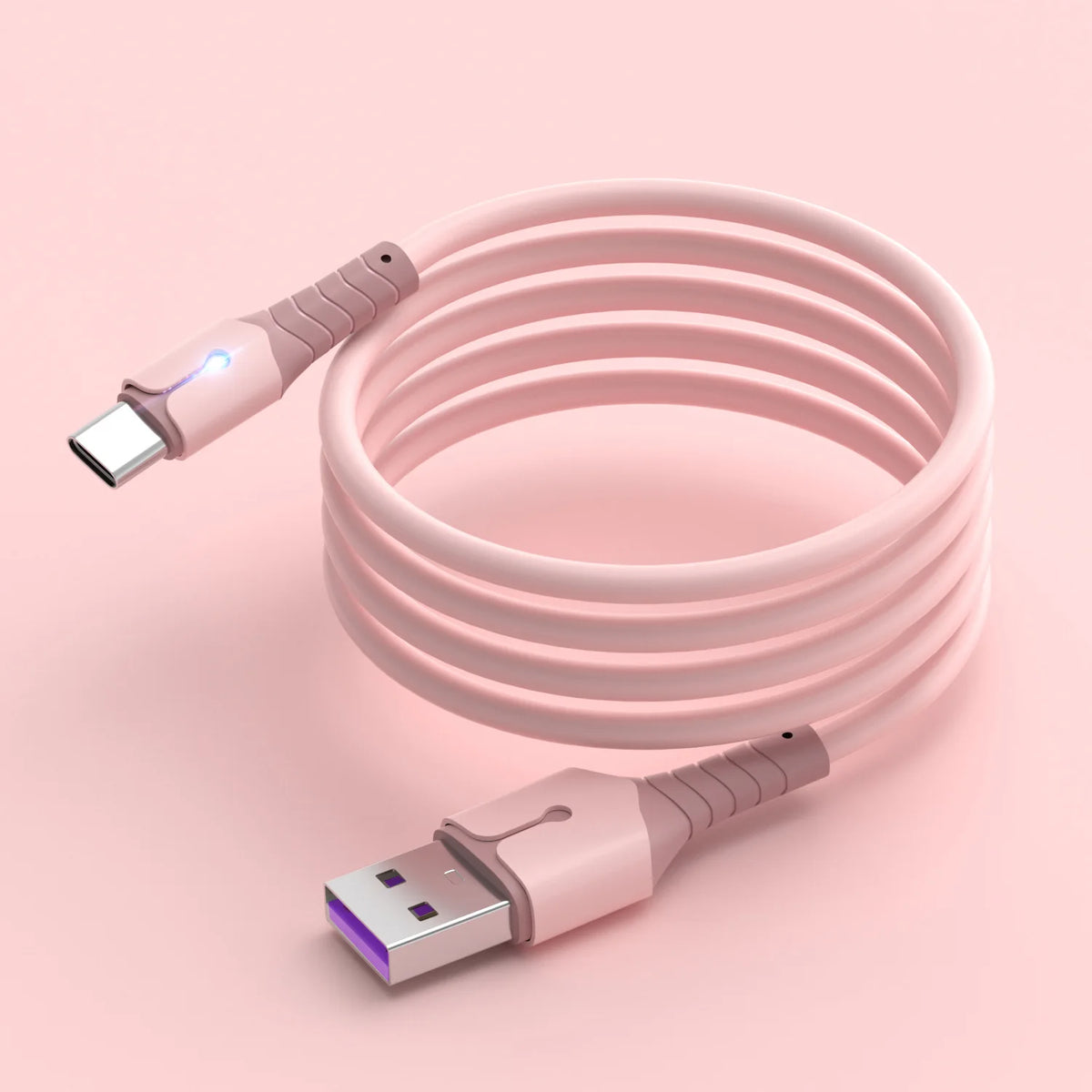 UTHAI USB-C LED Fast Charging Cable – Liquid Silicone Android USB-C Charging Cable PRIMED pink 1.5m
