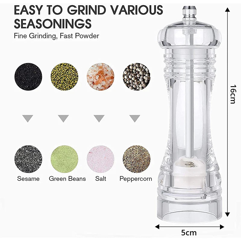 Clear Acrylic Salt & Pepper Grinder Mill | Adjustable Coarseness Spice Grinder Mill PRIMED