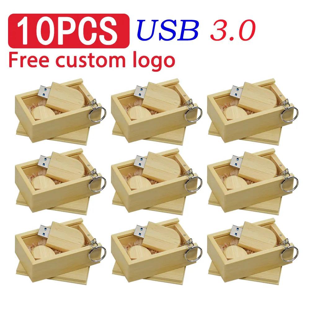 10-Pack Custom Logo Maple Wood USB 3.0 Flash Drives 8–128GB Wooden USB Flash Drive PRIMED 8 GB Bamboo-BOX
