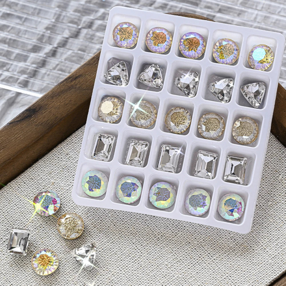 25pcs 3D Crystal Rhinestone Nail Charms – Heart Oval Square Nail Art Charms PRIMED ZB154-10