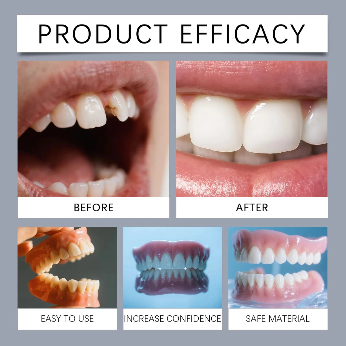 Silicone Dentures Full Set – Natural Upper & Lower Fake Teeth