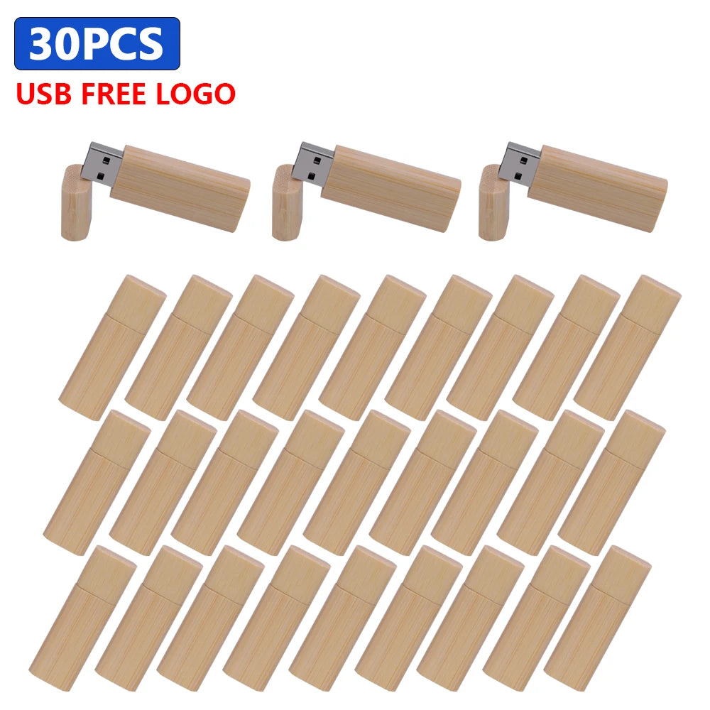 Wooden USB Flash Drive Custom Logo Bulk 4GB–64GB | 10/30/50 Pack