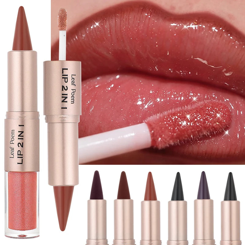 2-in-1 Waterproof Lip Liner & Lip Gloss Pen – 8 Shades Lip Liner Pen PRIMED