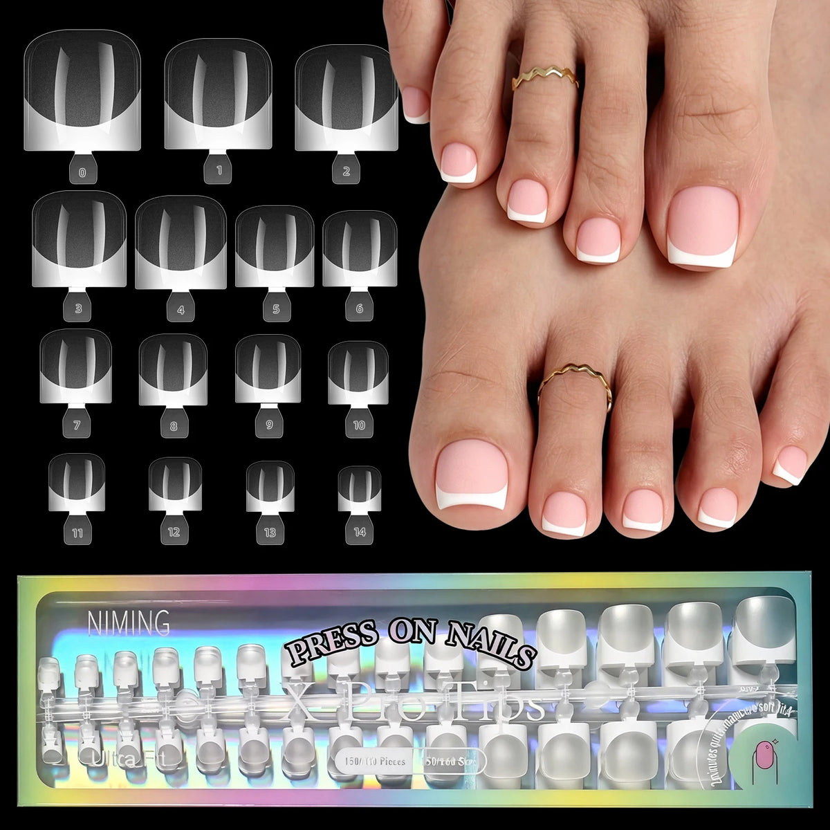 150Pcs French Press-On Toenails – Short Square Full Cover Tips