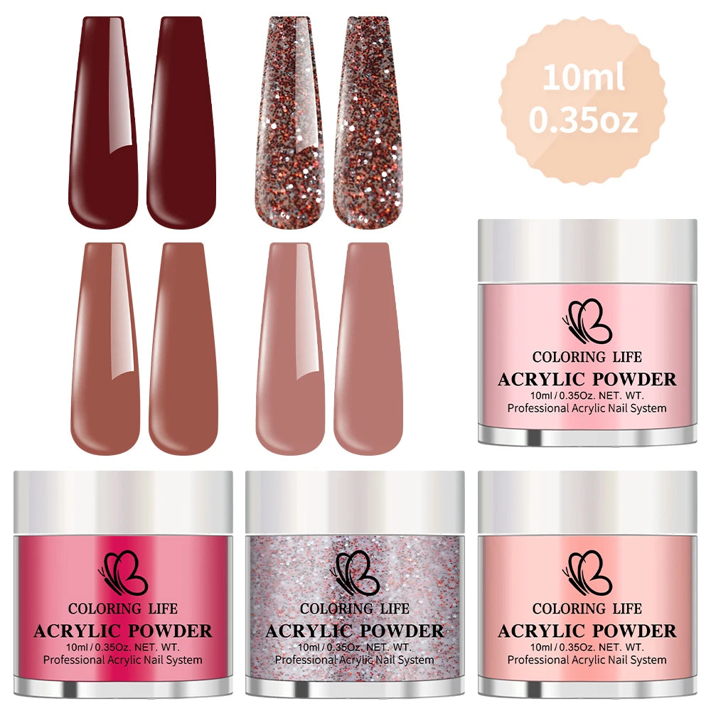 Nail Glitter Crystal Powder Set – Nude Pink Purple Gold 4pc