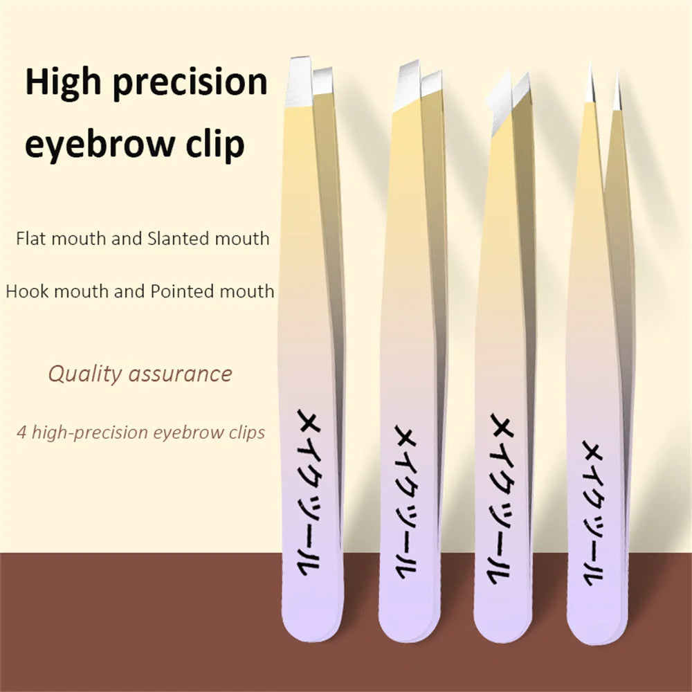 Stainless Steel Slanted Eyebrow Tweezers | Colorful Combo Set