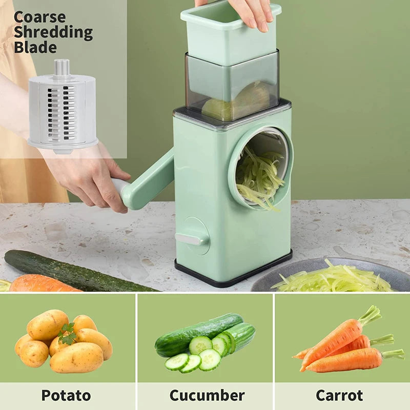 Rotary Vegetable Grater & Mandoline Slicer – 3 Drum Blades Rotary Vegetable Grater PRIMED
