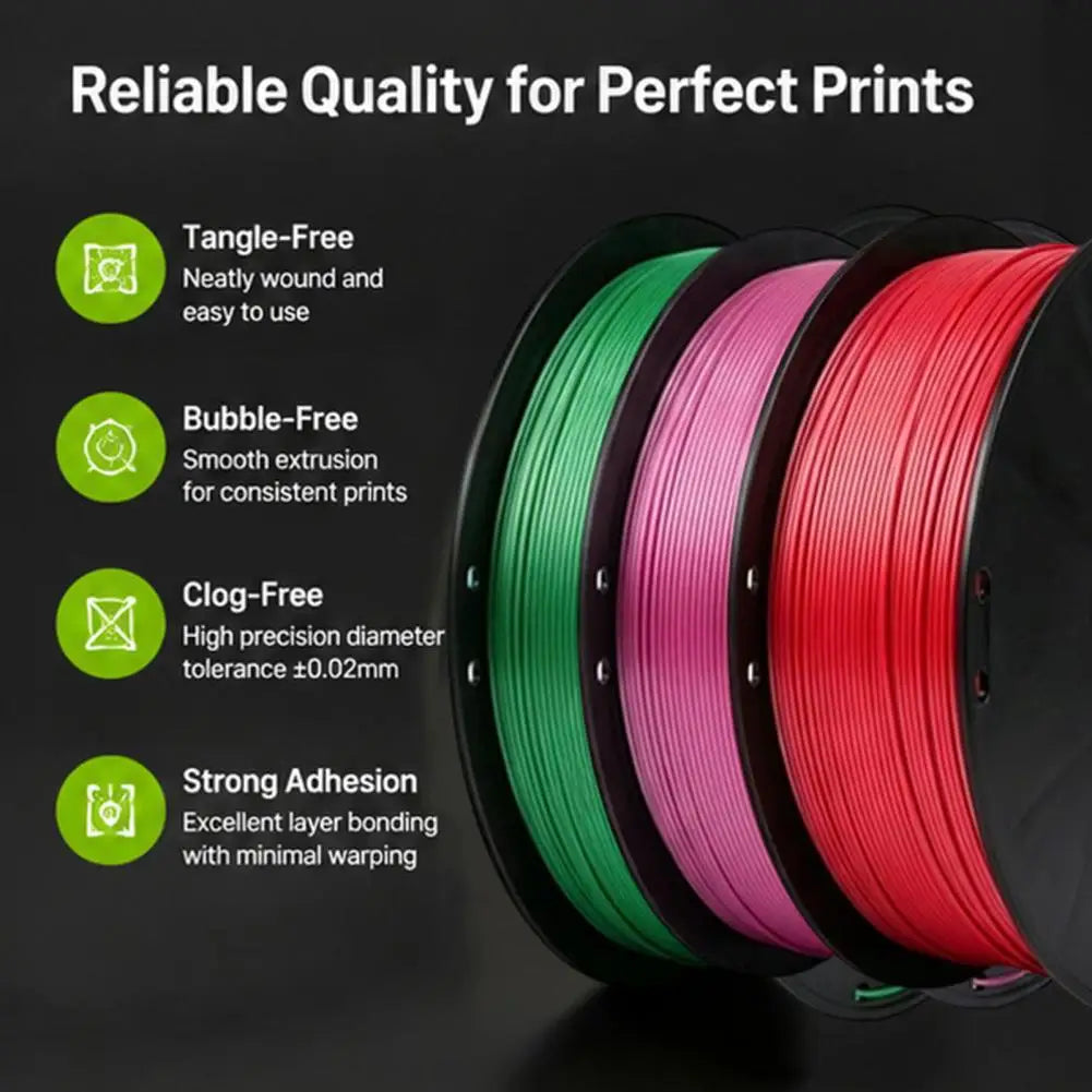 Silk PLA Filament 1.75mm 1kg Spool – Low Warping, Glossy Finish 3D Printer Filament PRIMED
