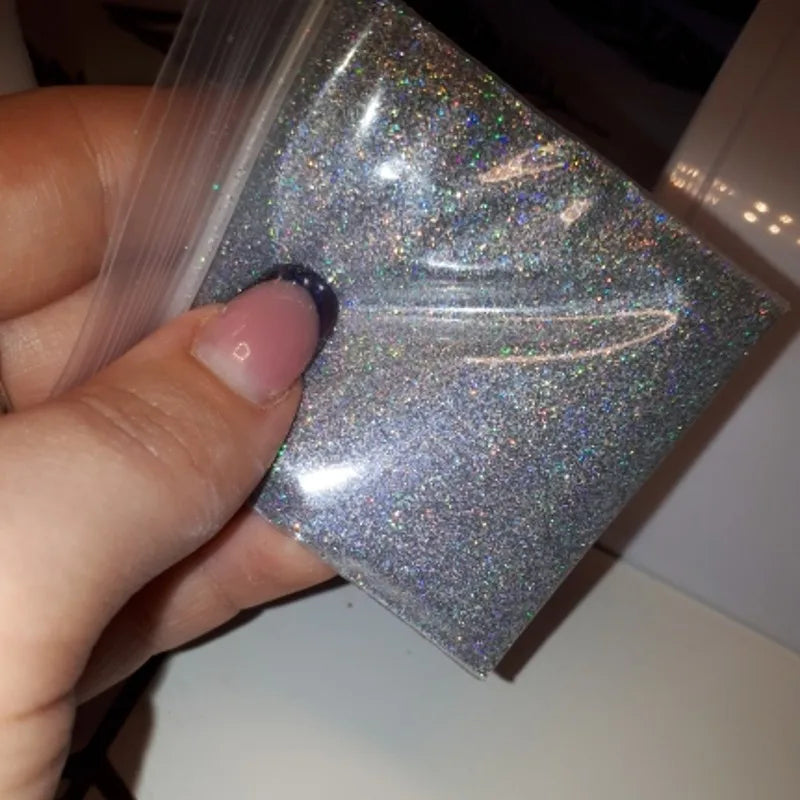 Holographic Nail Glitter Powder 10g – Silver & Gold Laser