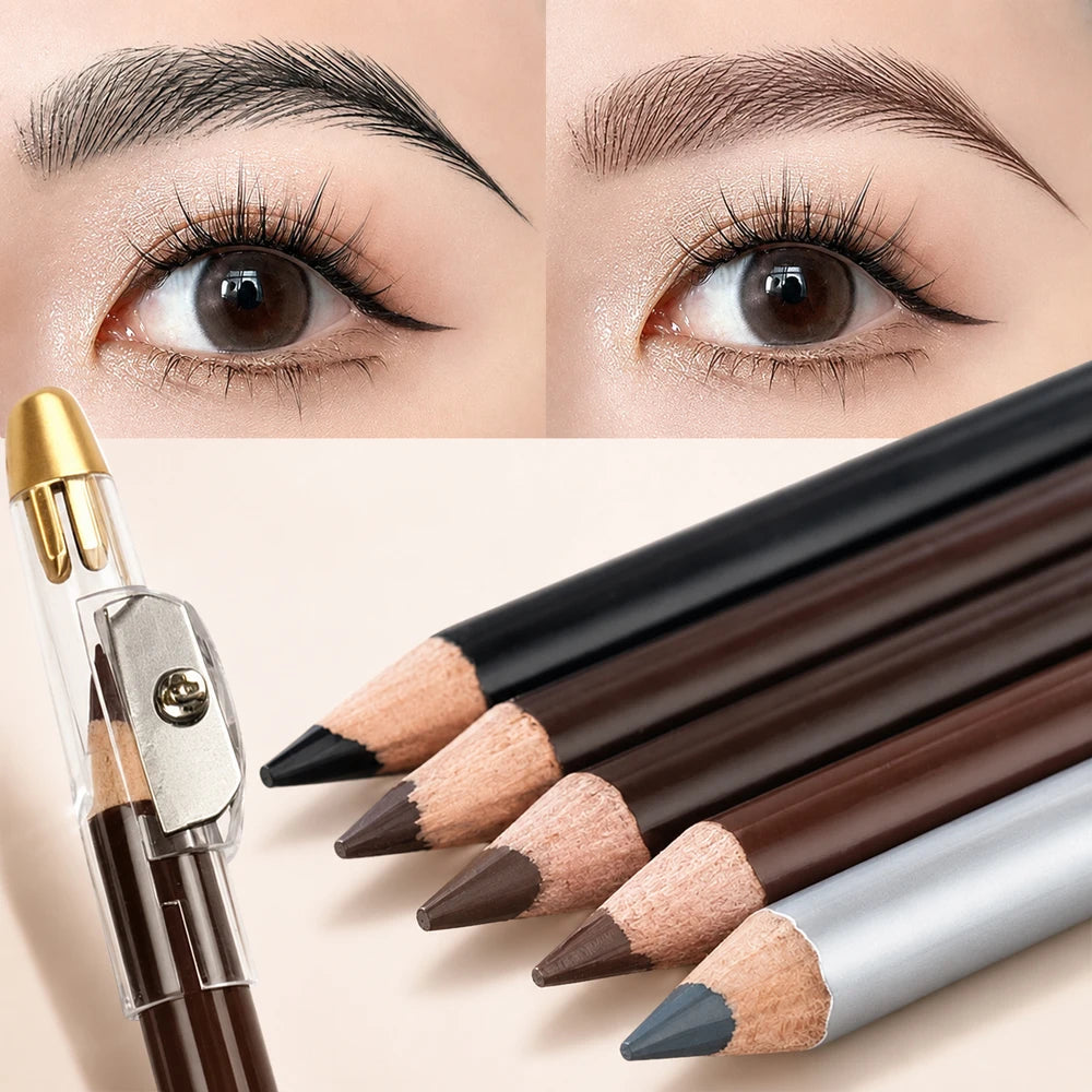Wooden Eyebrow & Eyeliner Pencil with Built-In Sharpener