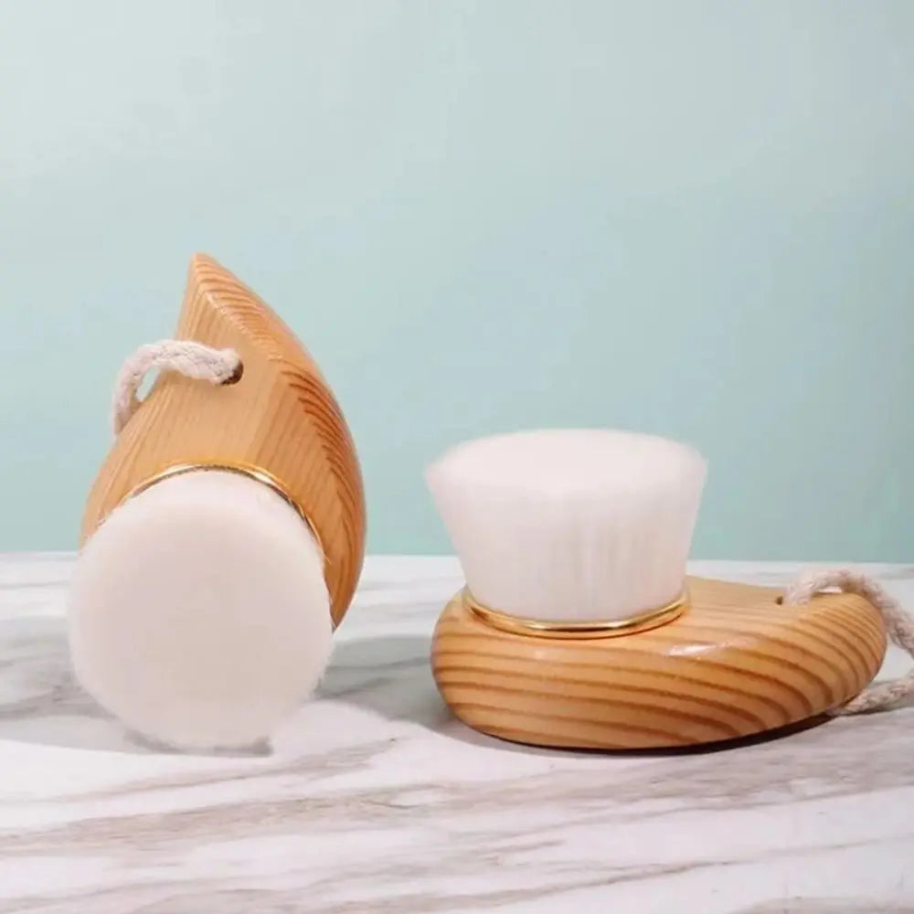Soft Bristle Facial Cleansing Brush | Curved Wood Handle