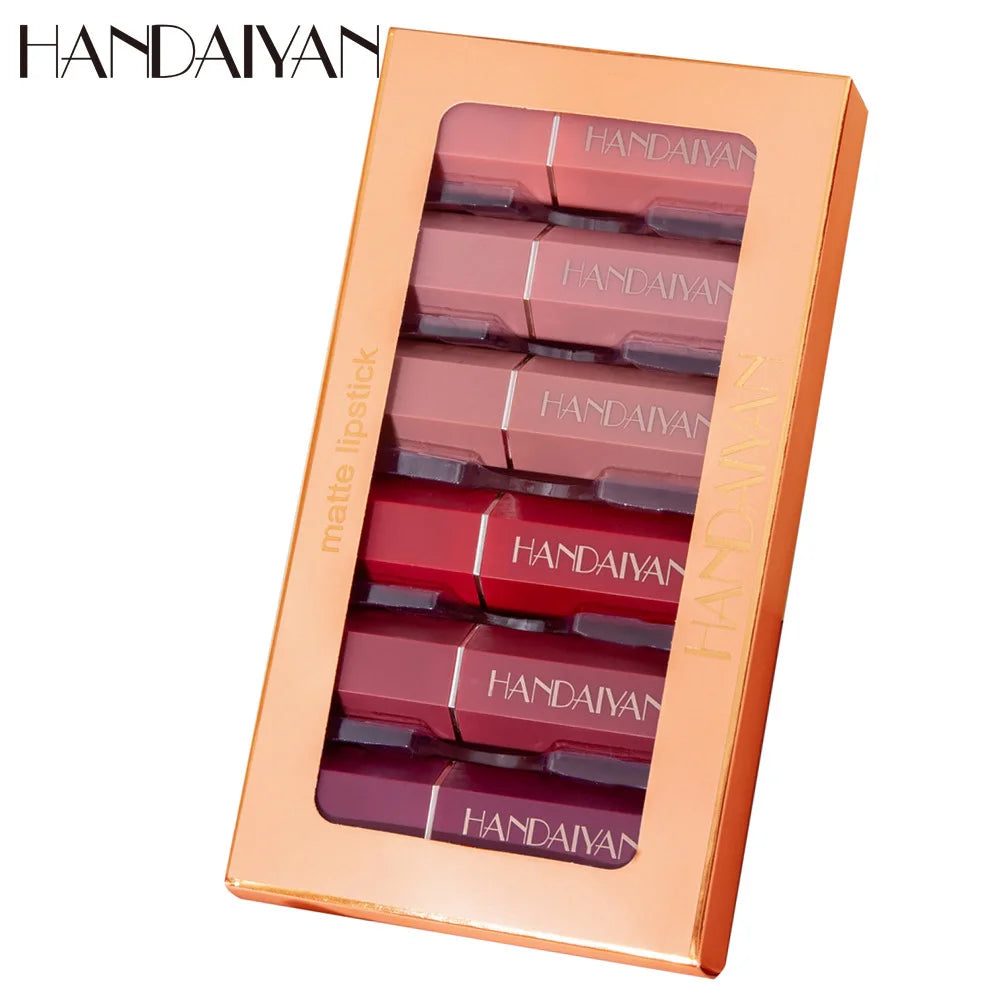 Handaiyan 6-Pc Matte Velvet Nude Lipstick Set – Waterproof Lipstick Set PRIMED H1001 Full Size