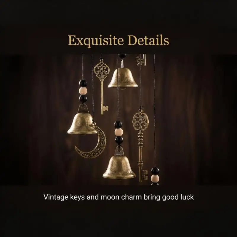 Vintage Witch Bells Wind Chime – Moon & Star Metal Ornament