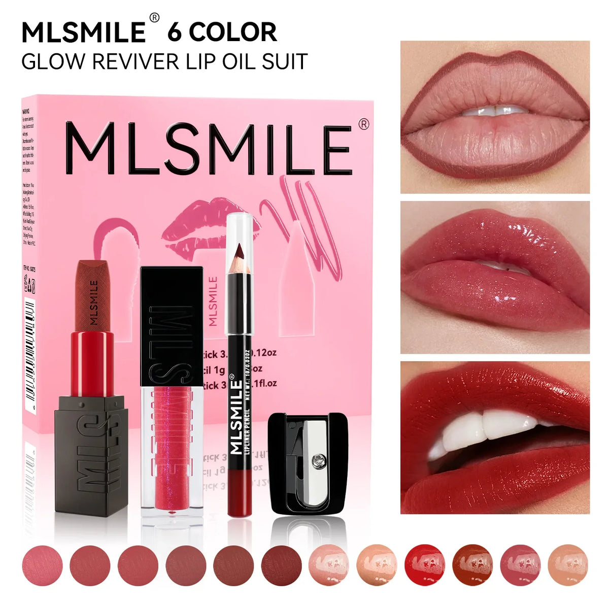 MLSMILE Matte Lipstick Set – Lip Glaze, Liner & Mirror