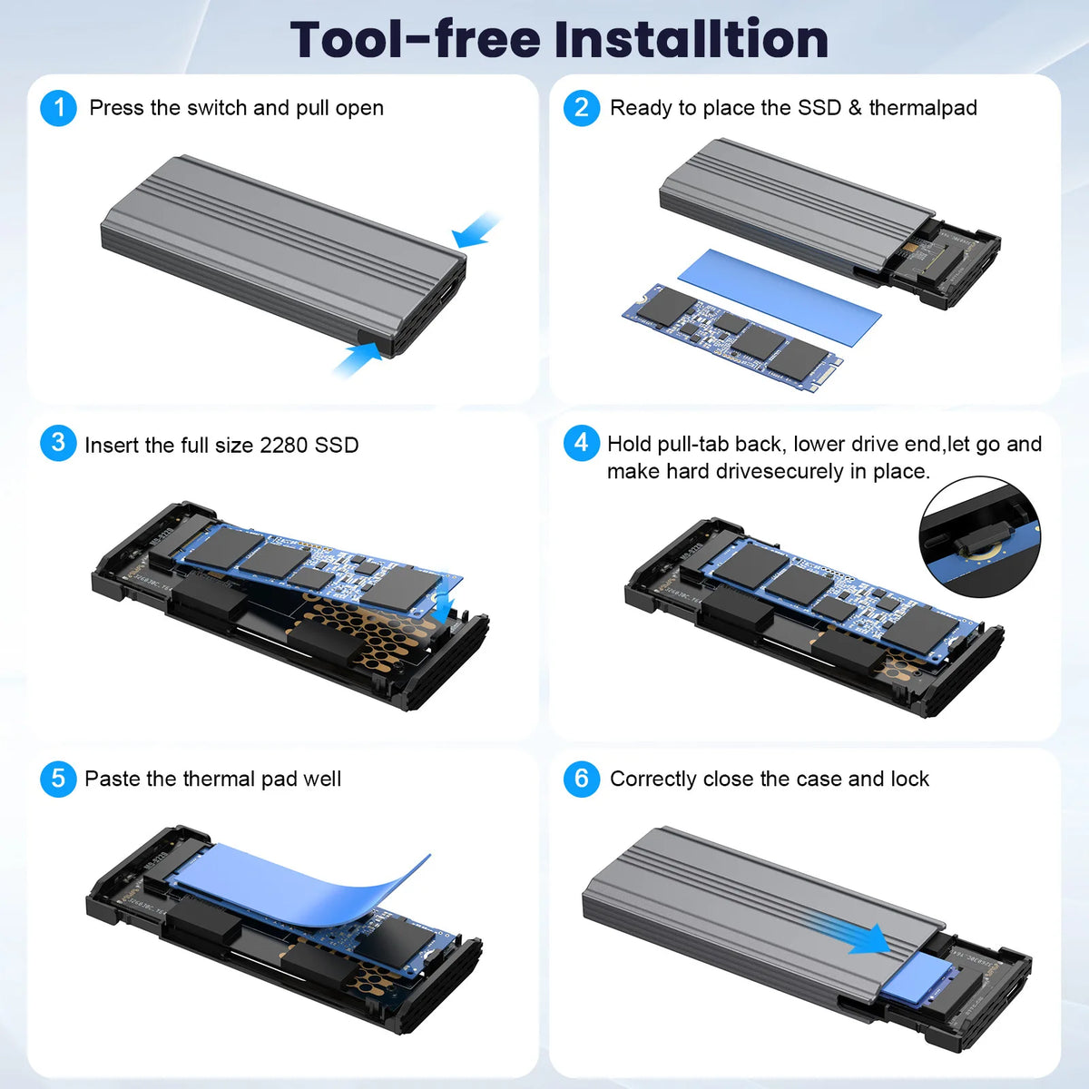 UTHAI NVMe M.2 SSD Enclosure 20Gbps USB-C Gen2 Aluminum Case