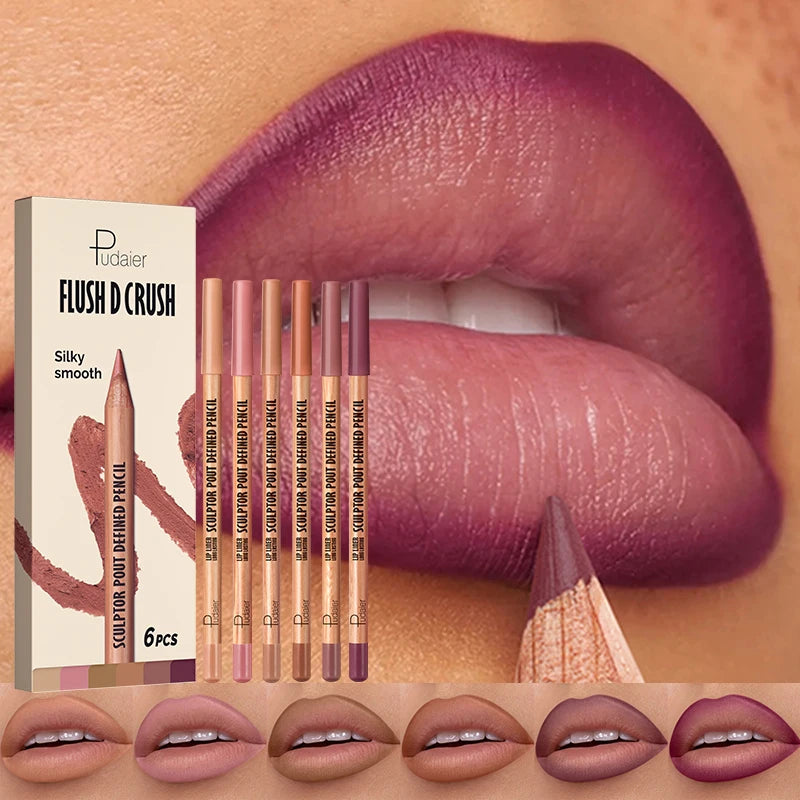 6-Piece Velvet Matte Lip Liner Set – Berry, Pink & Brown Lip Liner Set PRIMED