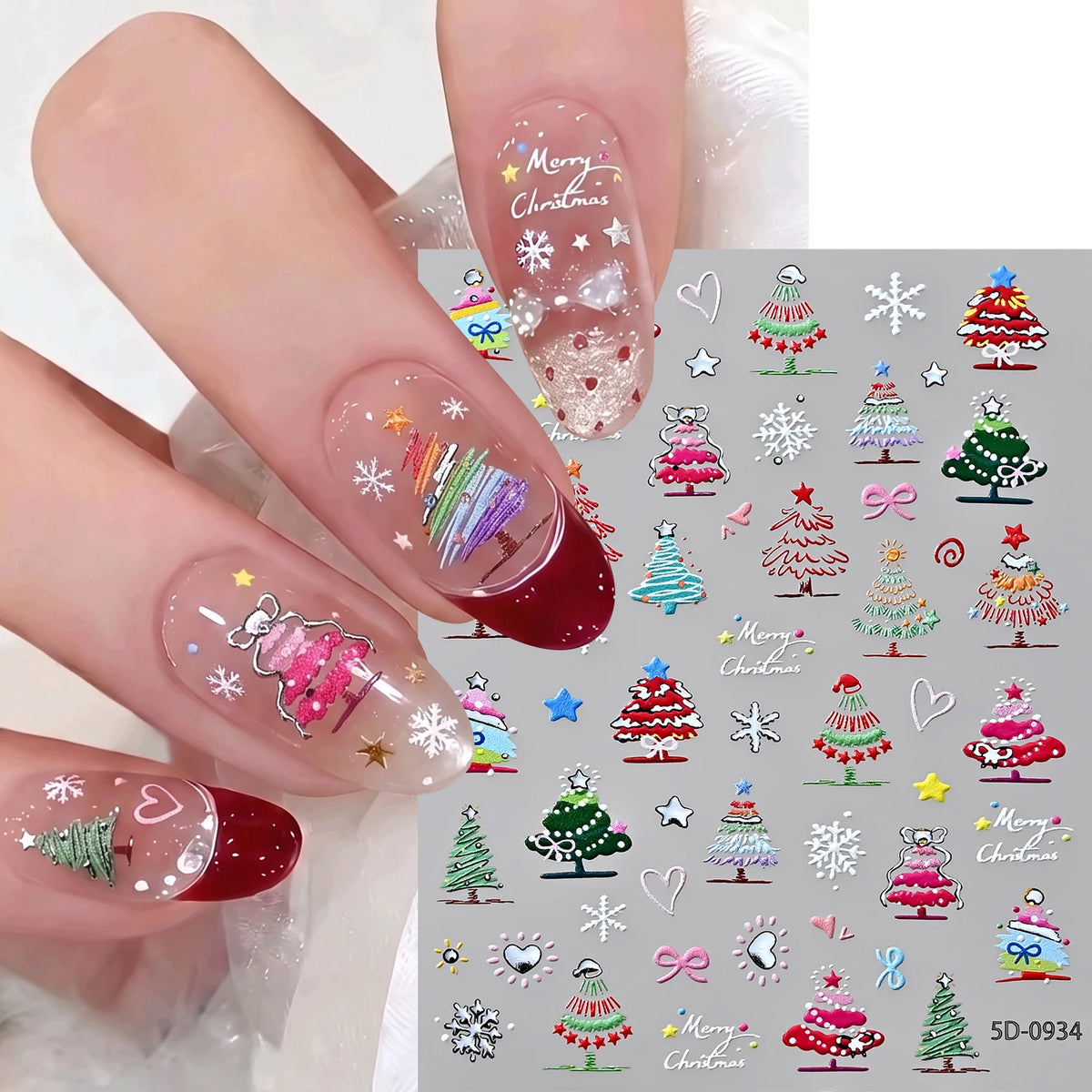 5D Christmas Tree Nail Art Stickers – Bows & Snowflake Decals Nail Art Stickers PRIMED