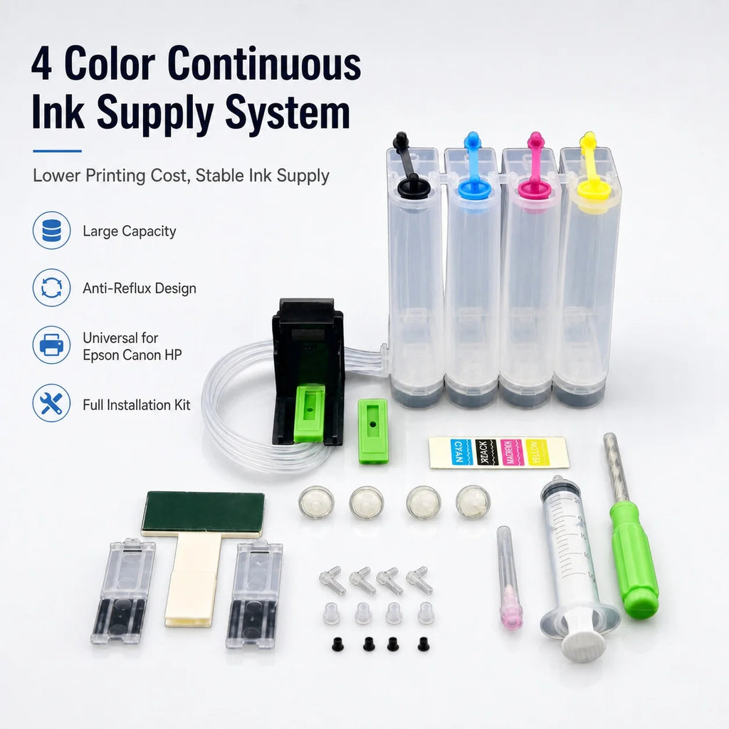 CISS Ink Kit for HP 302 XL Deskjet 2130 3630 OfficeJet 4650 4-Color CISS Ink Refill Kit PRIMED