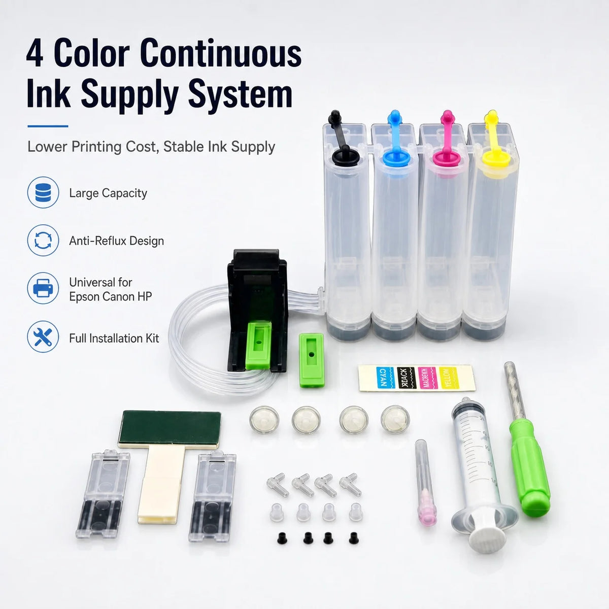 CISS Ink Kit for HP 302 XL Deskjet 2130 3630 OfficeJet 4650 4-Color CISS Ink Refill Kit PRIMED