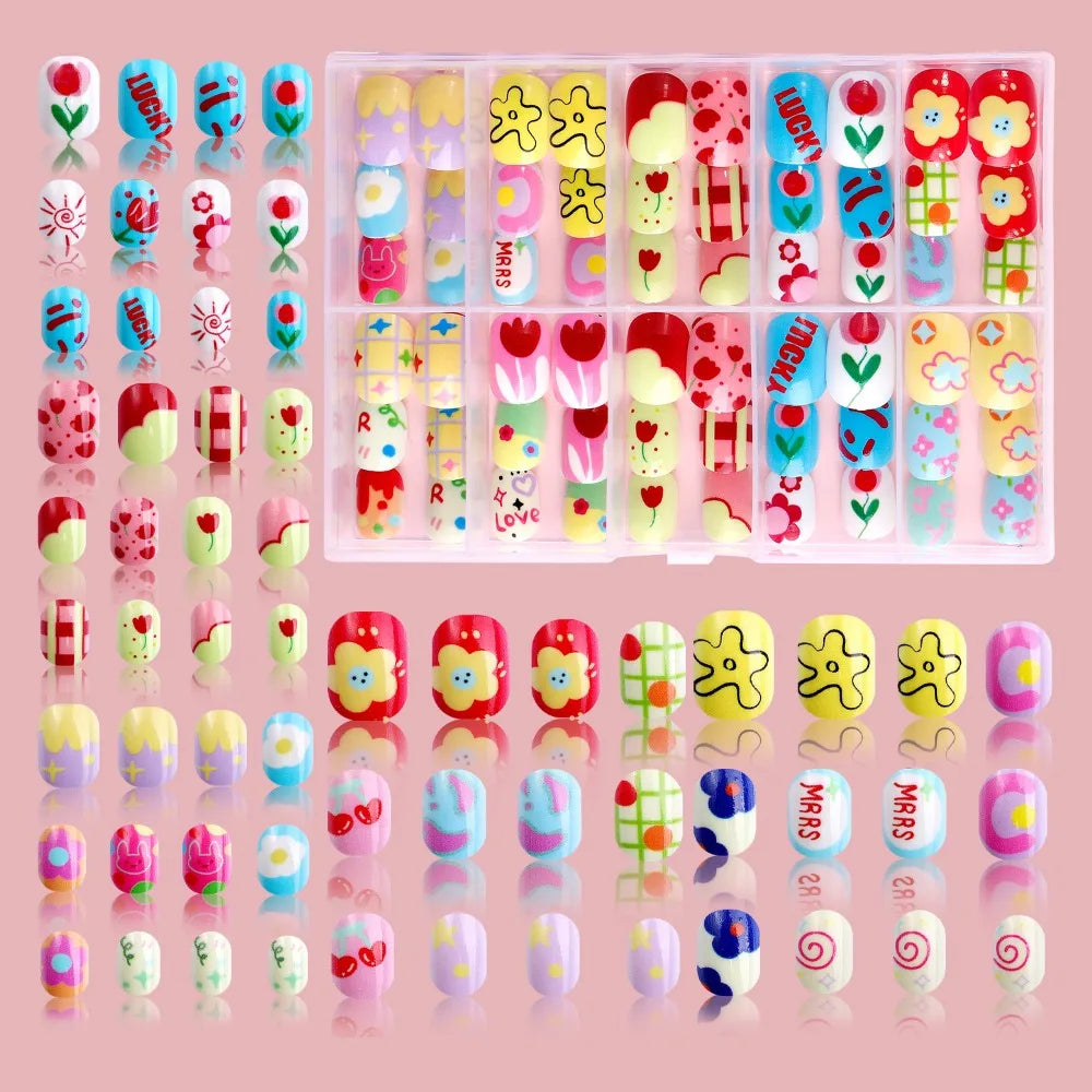 Kawaii Kids Press On Nails – 120pcs Candy Color Fake Nails