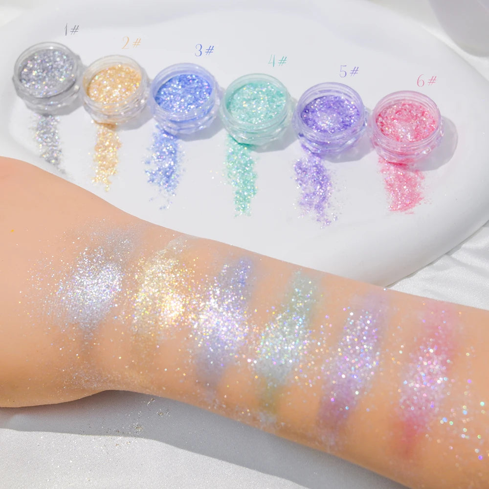Opal Iridescent Nail Glitter Powder – 6 Neon Mirror Colors
